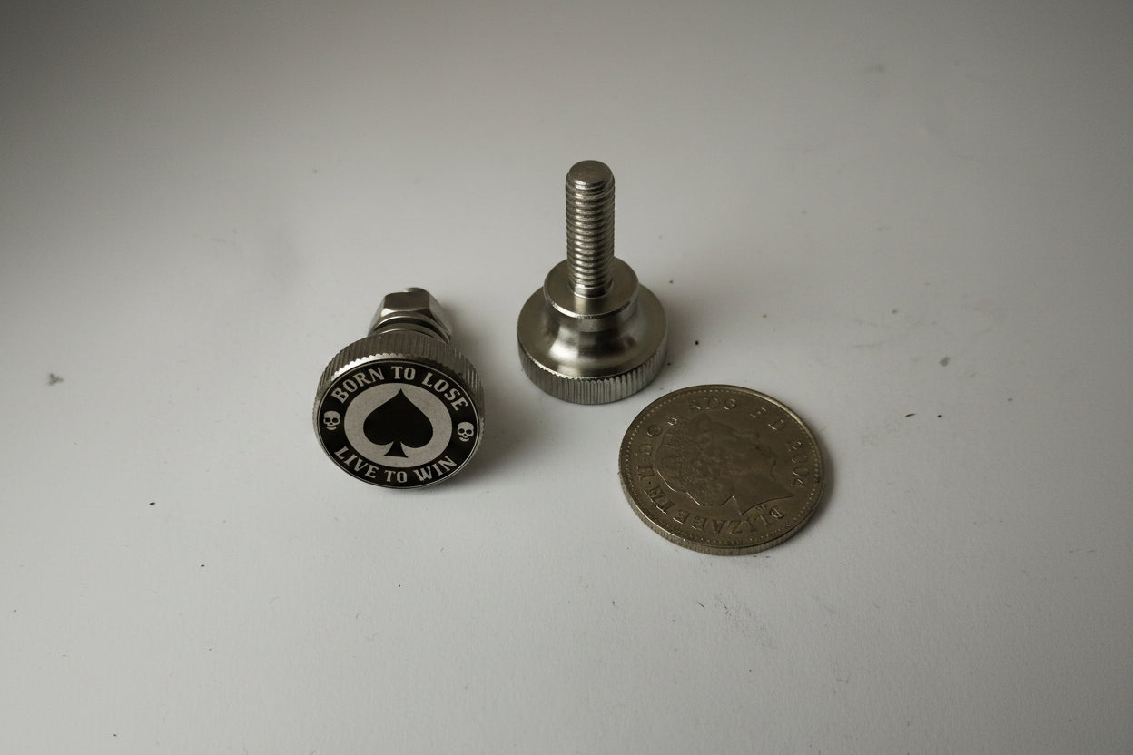 Born to Lose Live to Win Motorcycle License Plate Bolts – Set M6 Engraved Bike Tag Screws