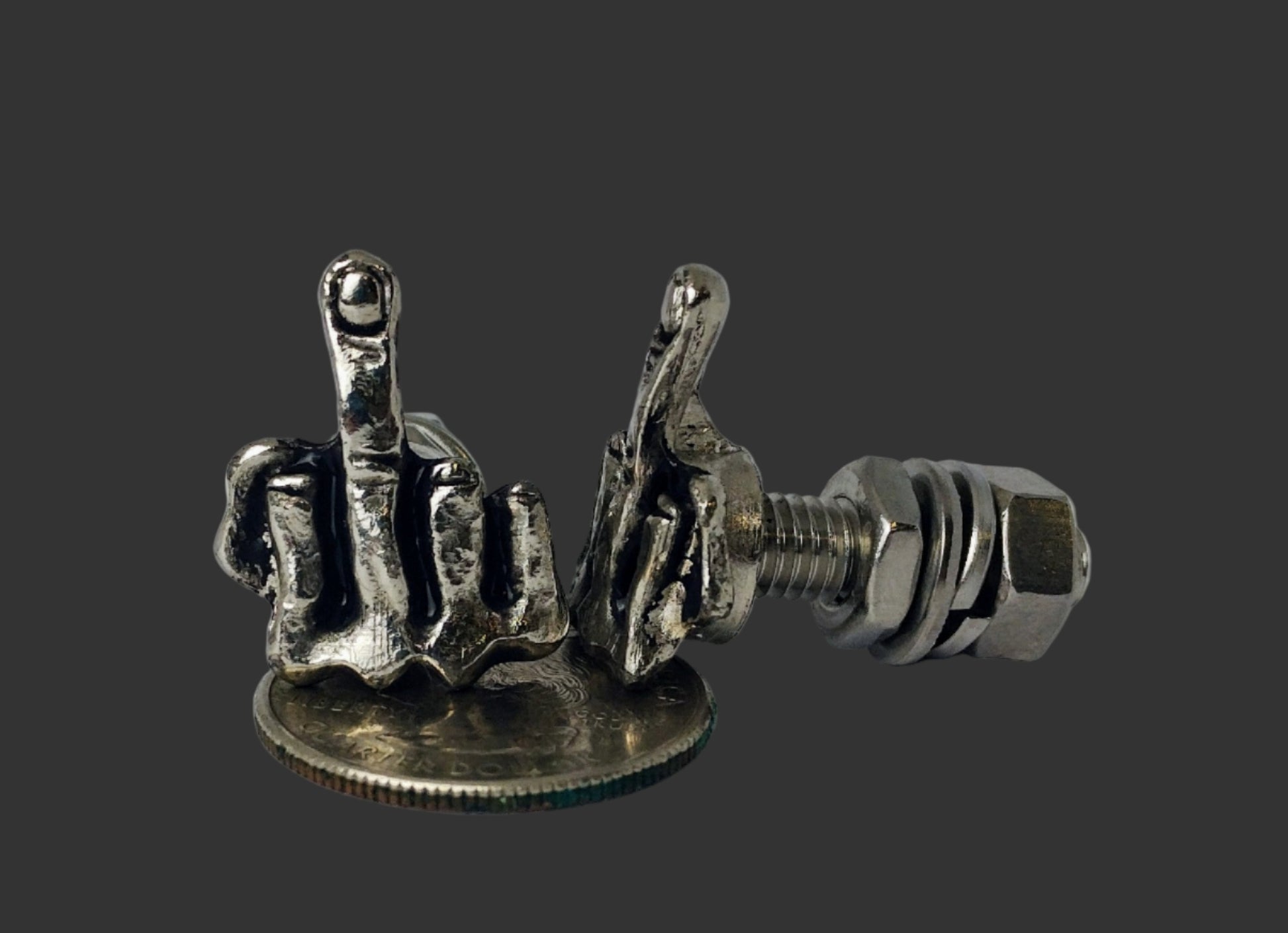 Middle finger license plate custom bolts