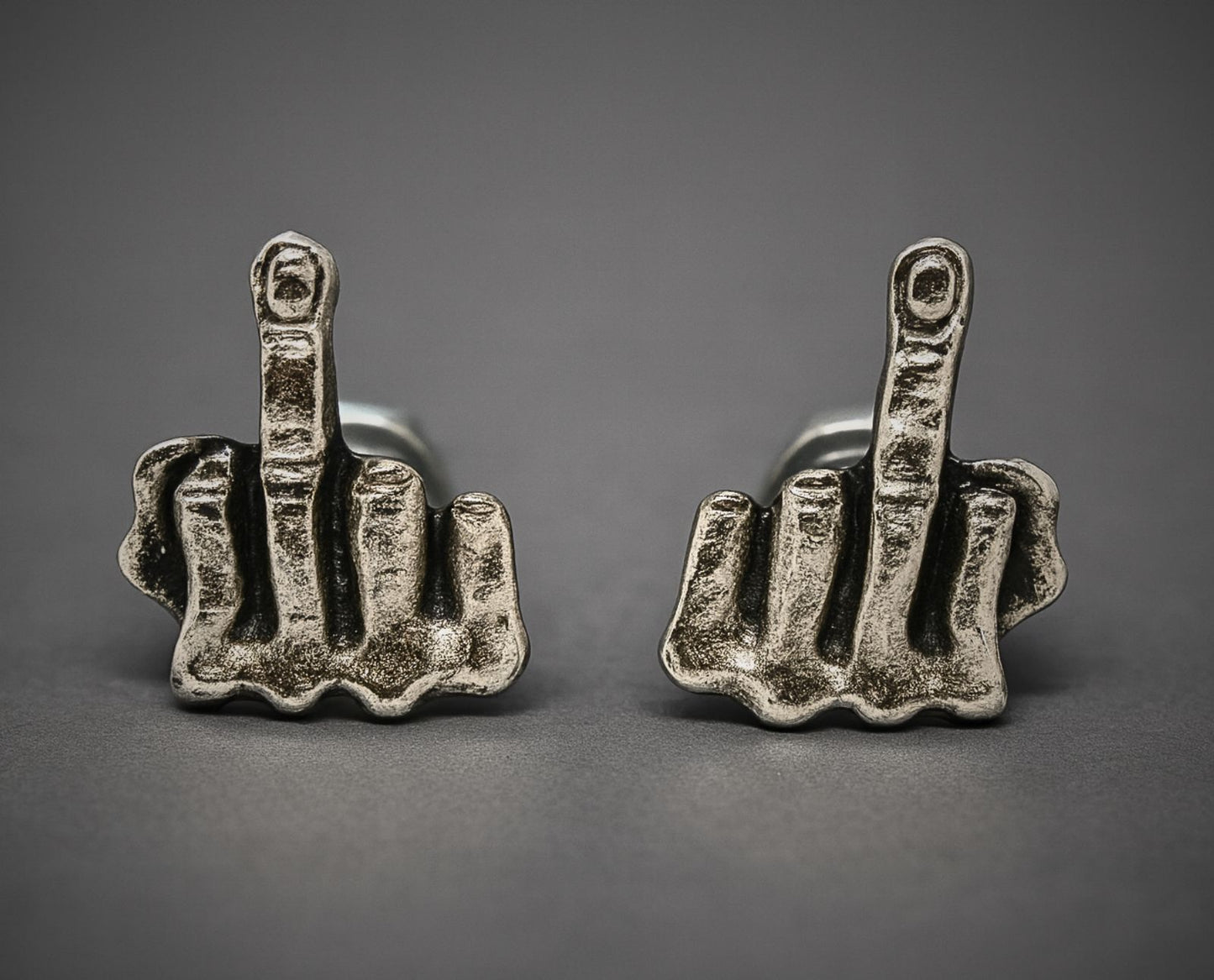 Middle finger motorcycle license plate bolts left and right hand set in pewter