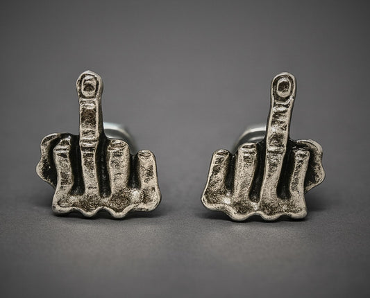 Middle finger motorcycle license plate bolts left and right hand set in pewter