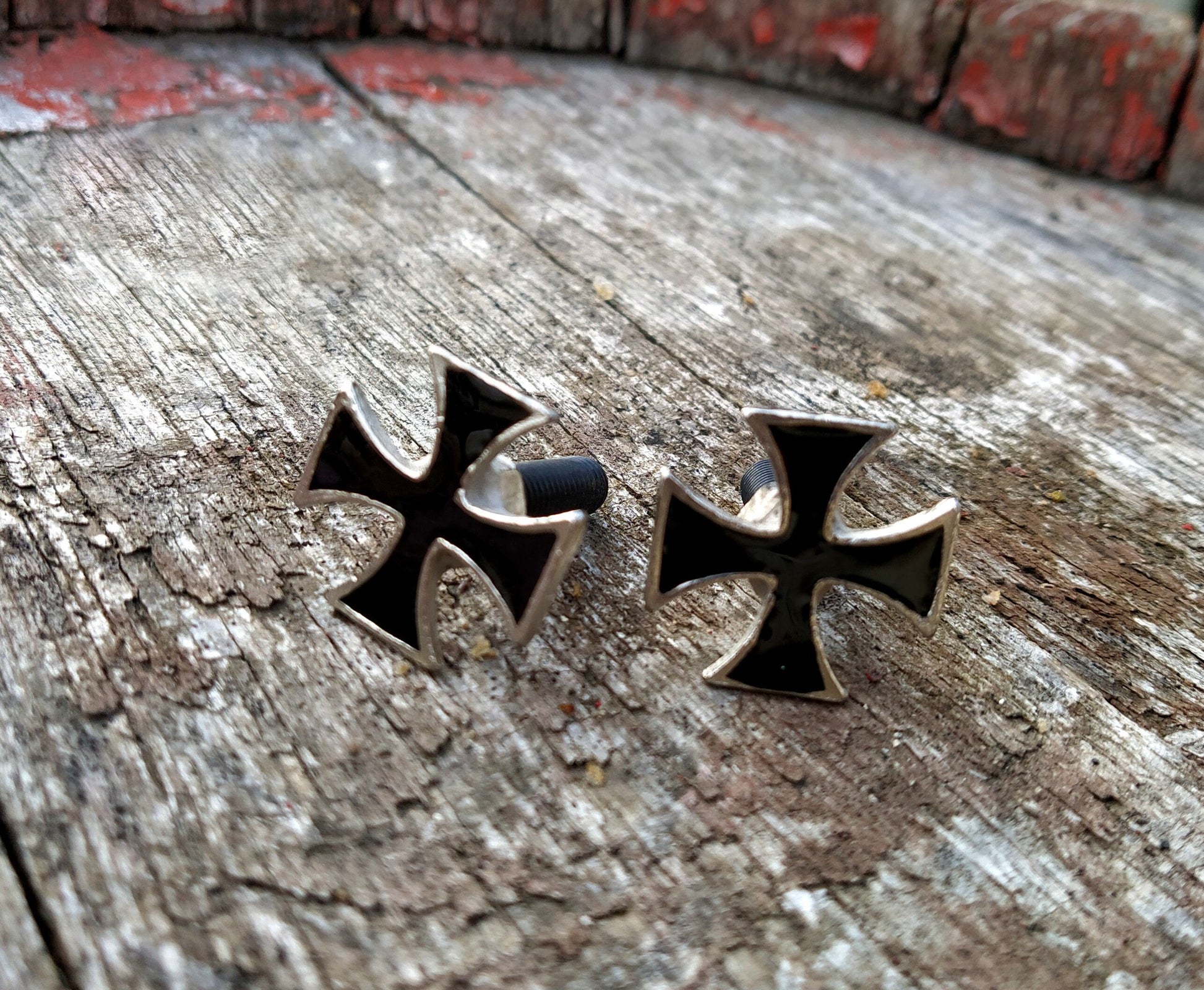 Pewter Maltese Cross Motorcycle Bolts, License Plate Tag Fasteners, Biker Gift