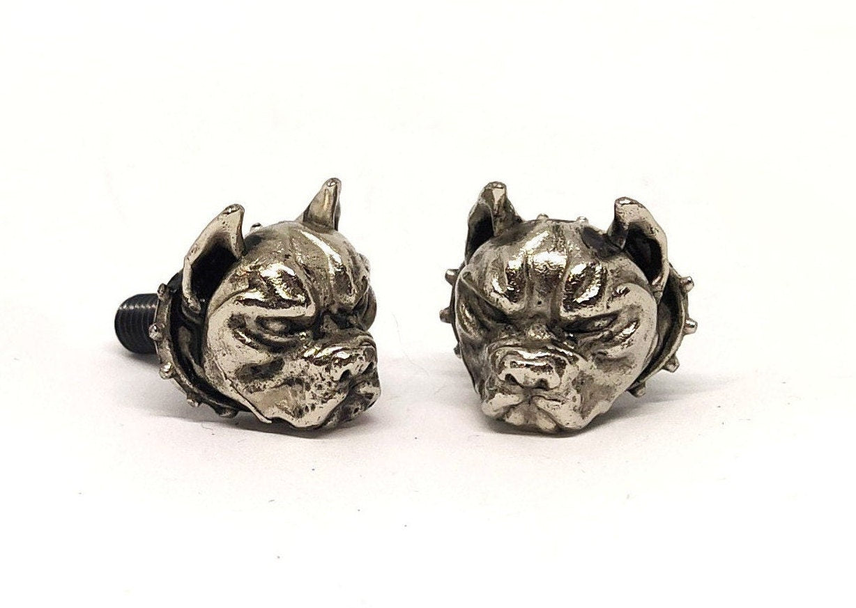 2 pitbull dog screws for License plate tag,custom bolts,windshield ,biker gift,motorcycle,chopper,badass,bobber,motorbike,bike,pitbul