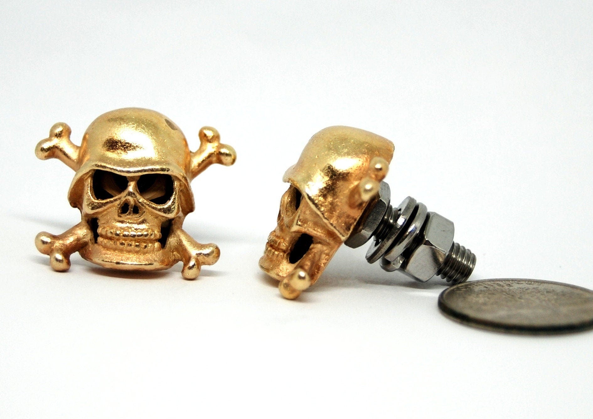 Crossbones Skull Motorcycle License Plate Bolts, Biker gift