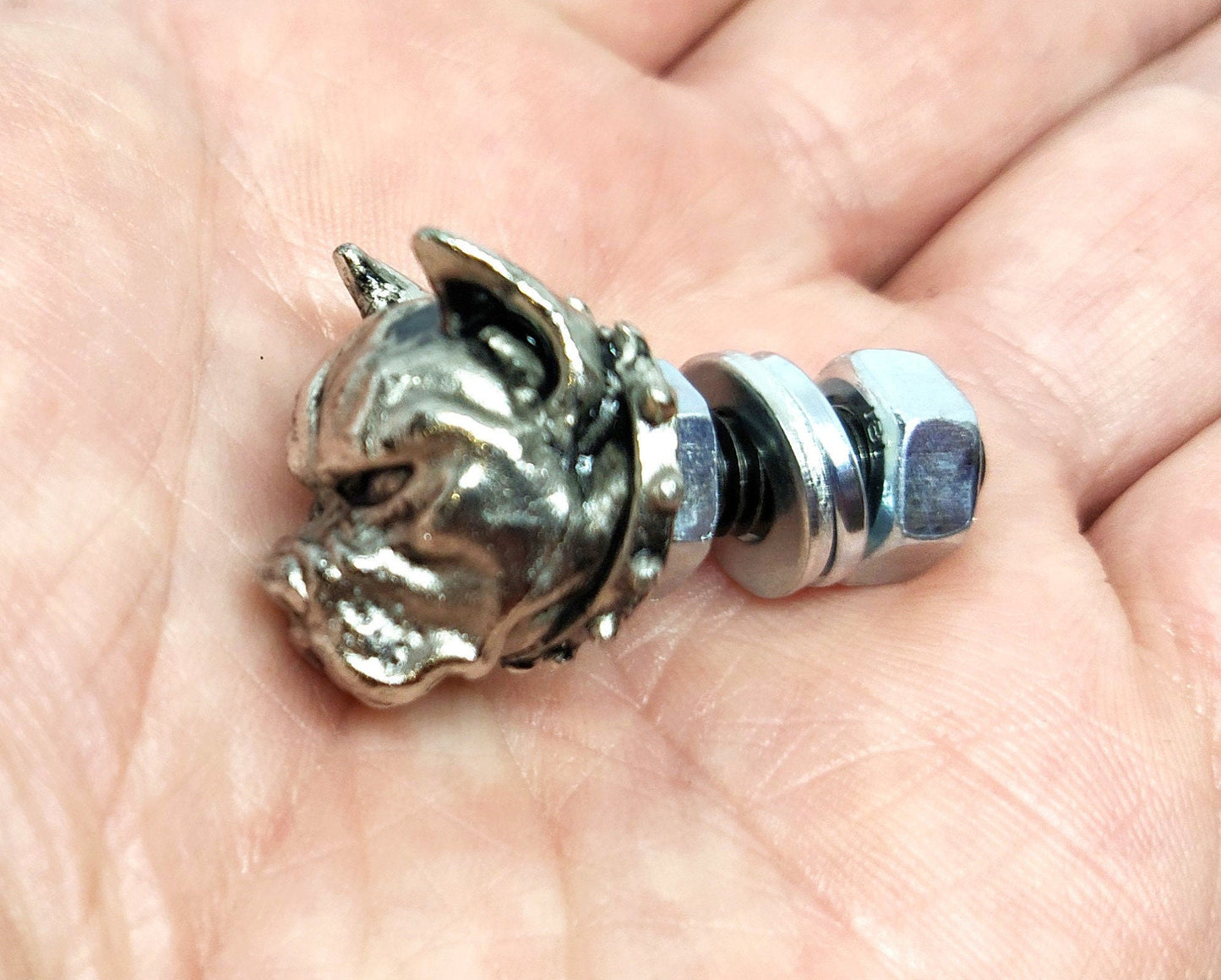2 pitbull dog screws for License plate tag,custom bolts,windshield ,biker gift,motorcycle,chopper,badass,bobber,motorbike,bike,pitbul
