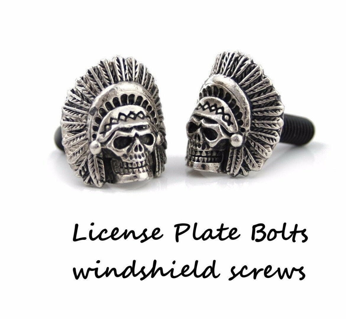handmade License plate custom bolts M6 Native American Indian Chief Skull motorcycle screw,biker gift,Apache