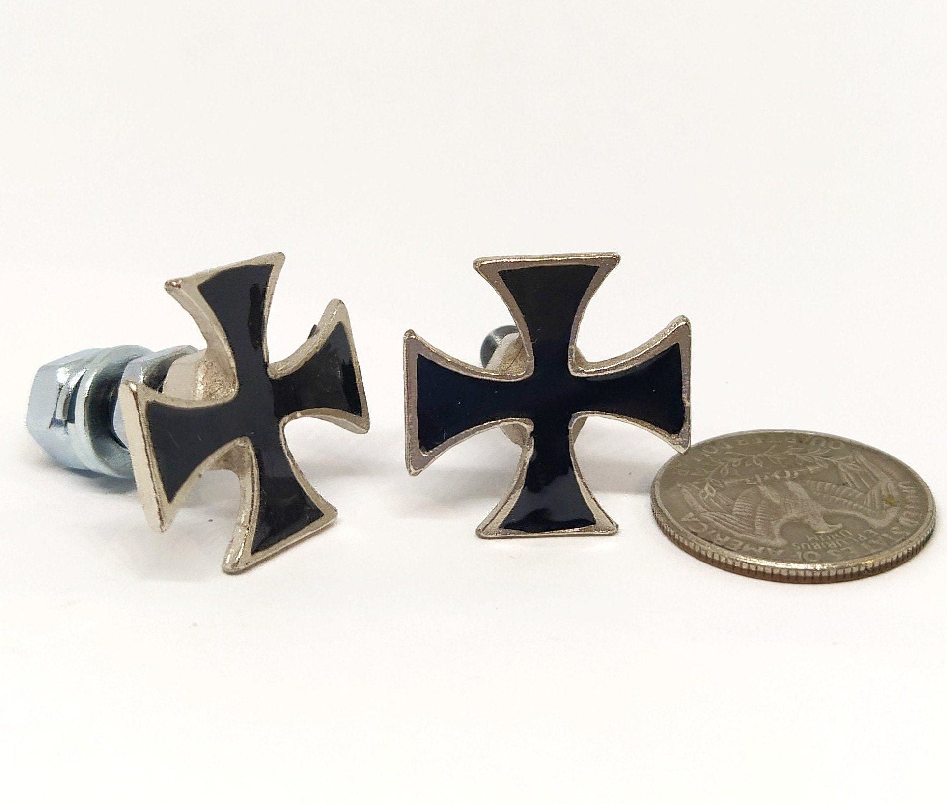 Pewter Maltese Cross Motorcycle Bolts, License Plate Tag Fasteners, Biker Gift