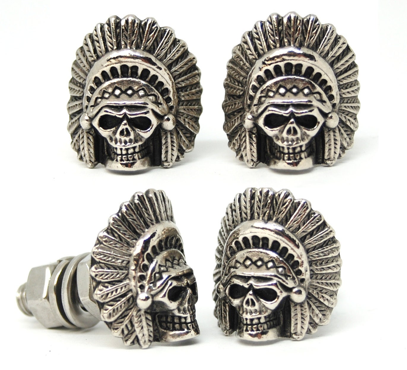 handmade License plate custom bolts M6 Native American Indian Chief Skull motorcycle screw,biker gift,Apache