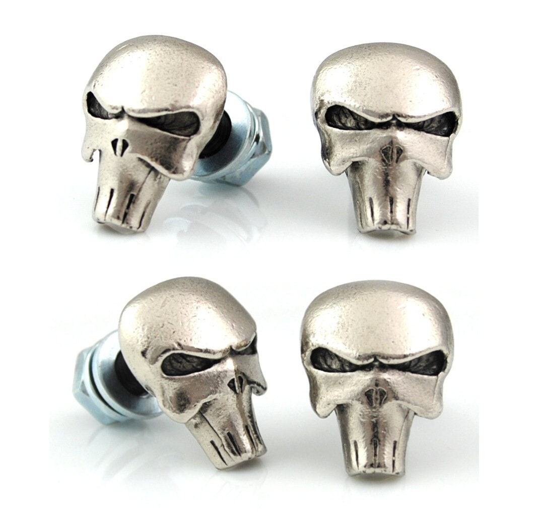 Punisher Skull License Plate Bolts, Pewter, Custom Car Decor 