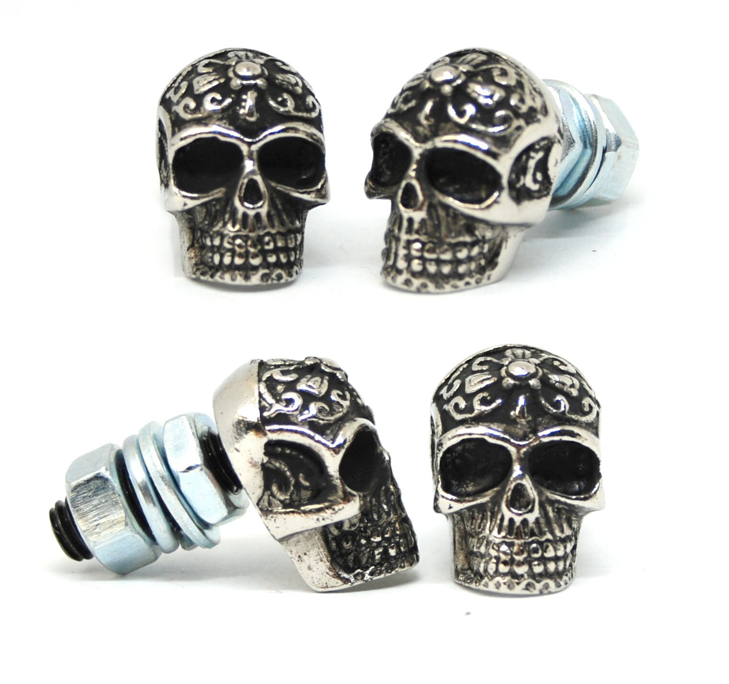 metal casted License plate Skull bolts,tribal,4 pcs.custom,harley davidson gifts tag screws or any motorcycle,chopper,
