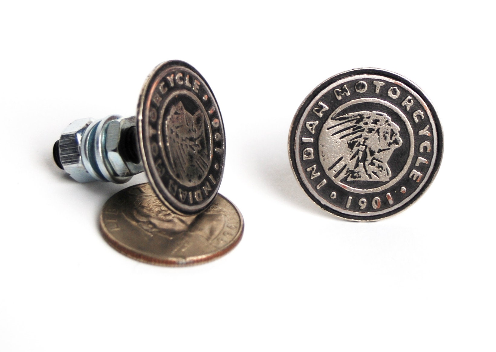 Handcrafted set Indian License plate bolts, Good for all motorcycles,Native American, Chief, custom screw,biker gift,