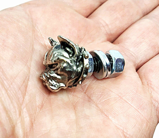 2 pitbull dog screws for License plate tag,custom bolts,windshield ,biker gift,motorcycle,chopper,badass,bobber,motorbike,bike,pitbul