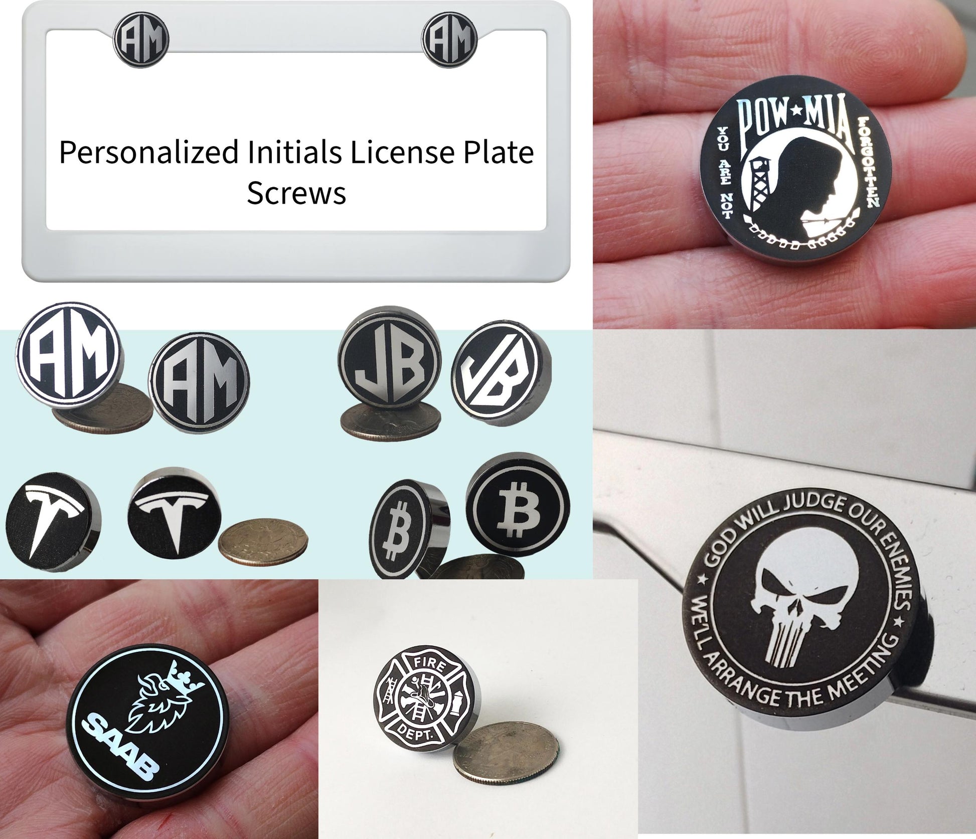 Personalized car screw covers with initials engraving