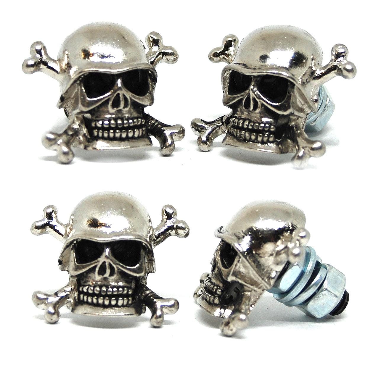Crossbones Skull License Plate Bolts – Motorcycle Number Tag Frame Fasteners