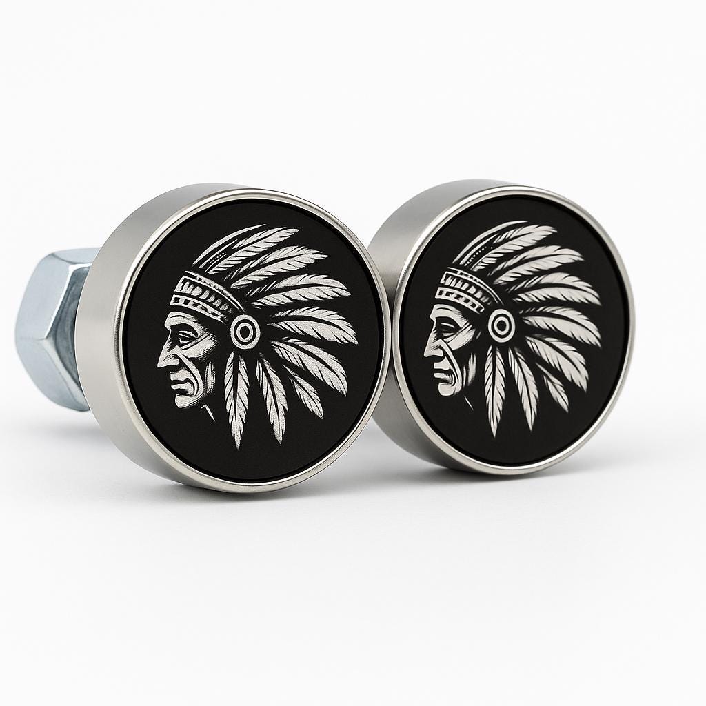 Set of 2 deep-engraved Indian Chief M6 license plate bolts